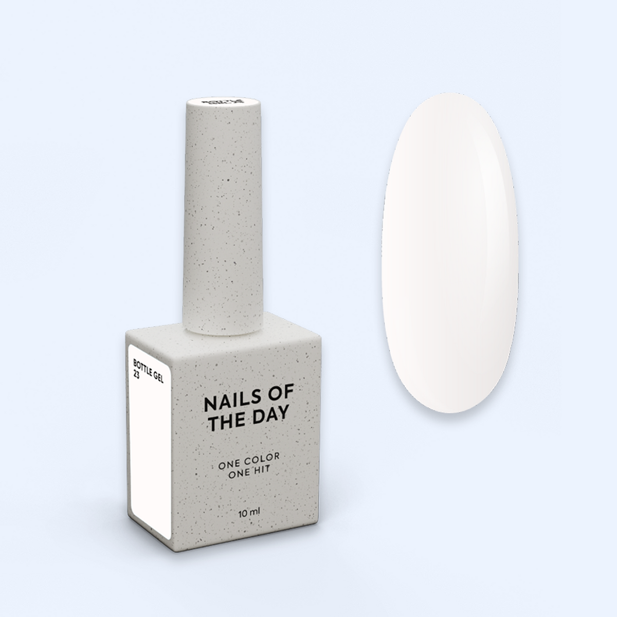 Bottle Gel 23 Nails Of The Day com frasco e amostra do tom branco leitoso semitransparente