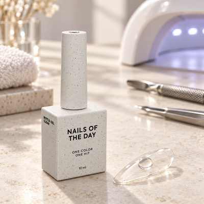 Bottle Gel Clear Nails Of The Day apresentado num ambiente profissional de manicure
