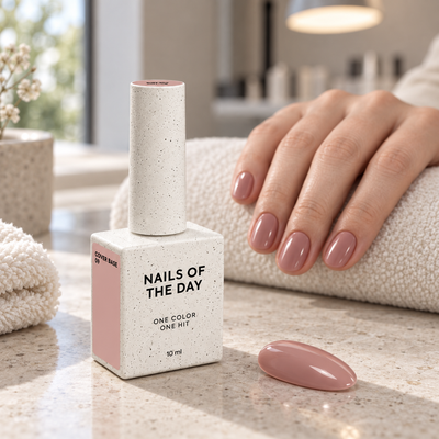 Cover Base 09 Nails Of The Day 10 ml apresentada num ambiente profissional de manicure com amostra em tom nude neutro