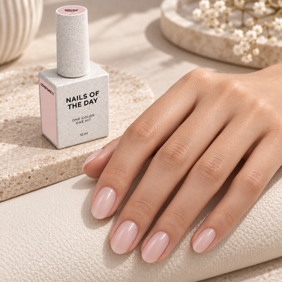 Resultado de manicure com Cover Base 11 Nails Of The Day em tom nude suave e translúcido
