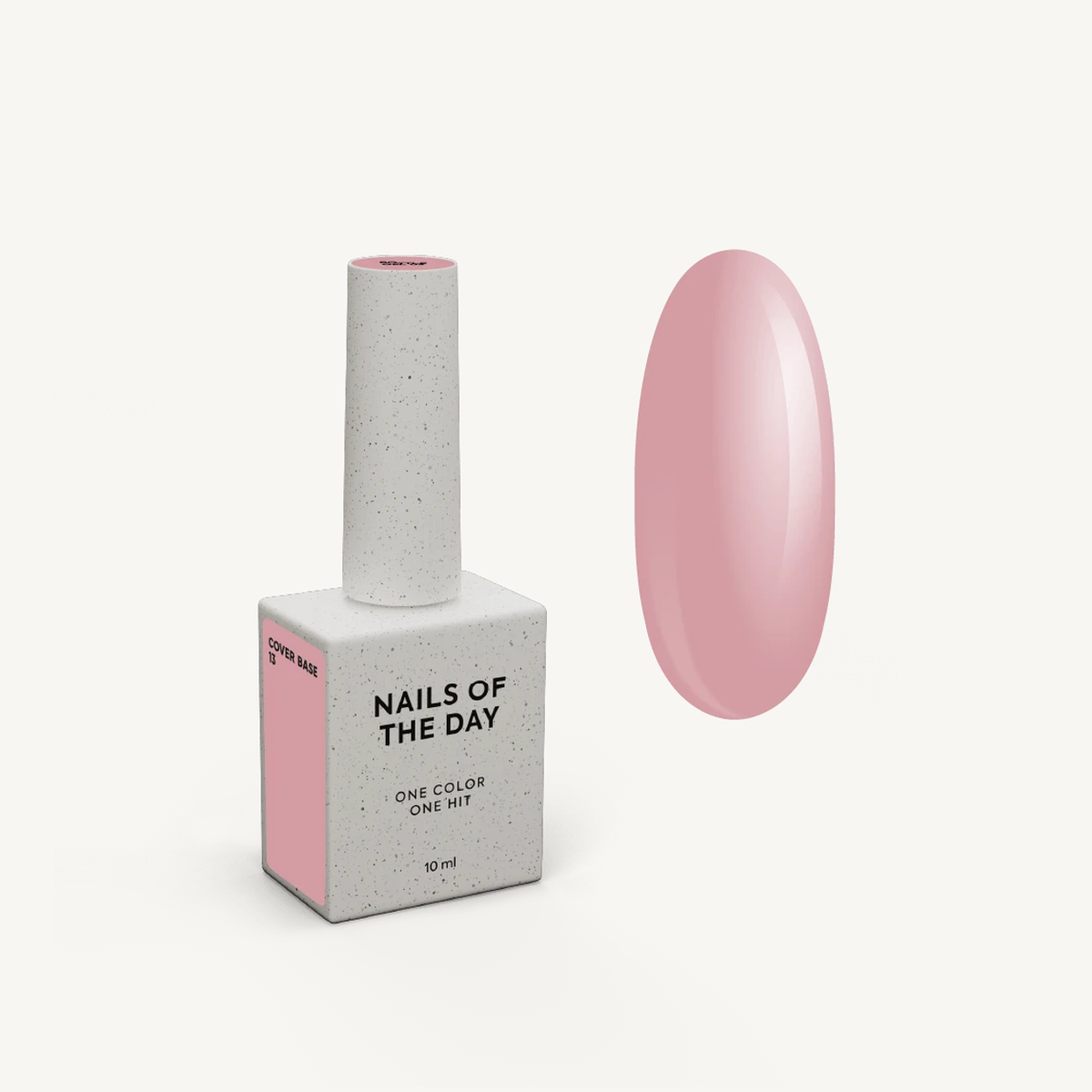 Cover Base 13 Nails Of The Day com frasco e amostra oficial em tom rosa-nude natural