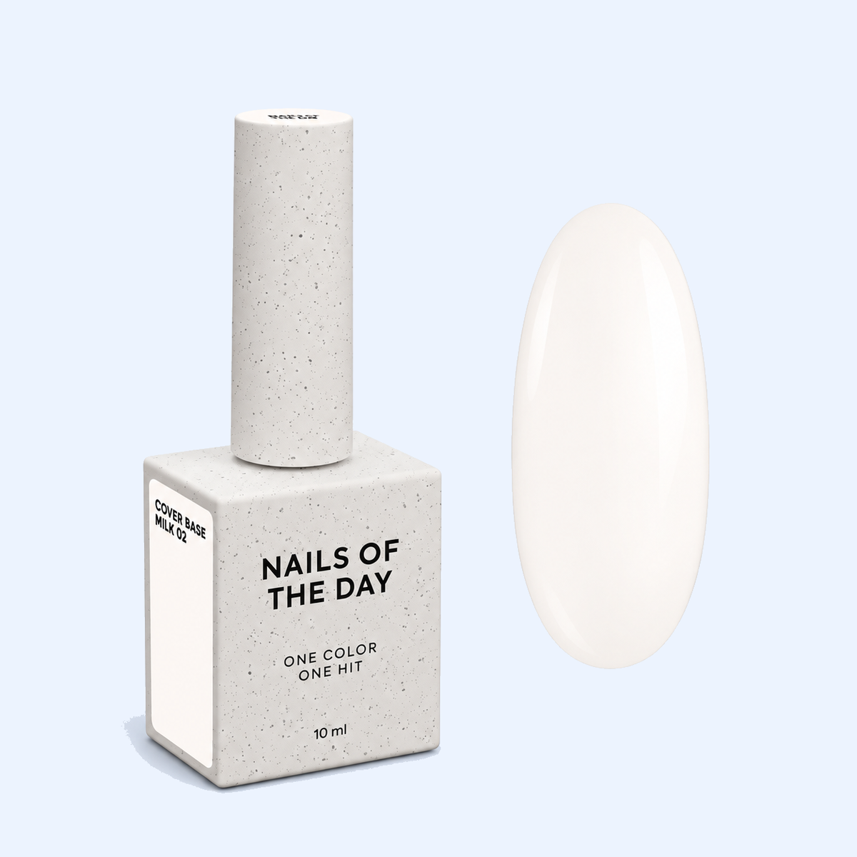 Cover Base Milk 02 Nails Of The Day — frasco fechado de 10 ml e amostra em branco leitoso