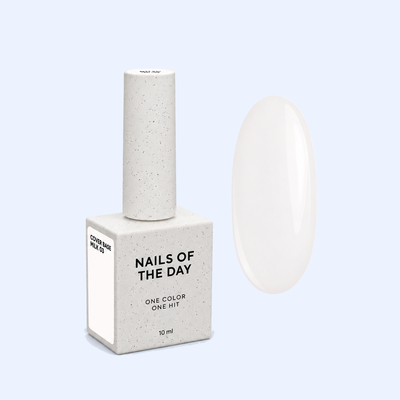 Cover Base Milk 03 Nails Of The Day — frasco fechado de 10 ml e amostra em branco leitoso semitransparente