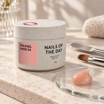 Polygel Nude 04 Nails Of The Day apresentado num ambiente profissional de manicure