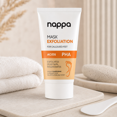 Nappa máscara de pés com ácidos PHA 150 ml apresentada em cenário profissional