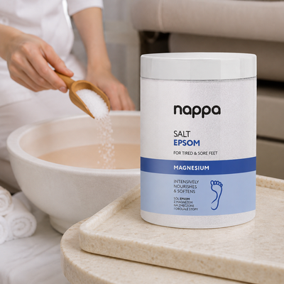 Nappa sal de Epsom Nourishment 1000 g num ambiente de pedilúvio profissional