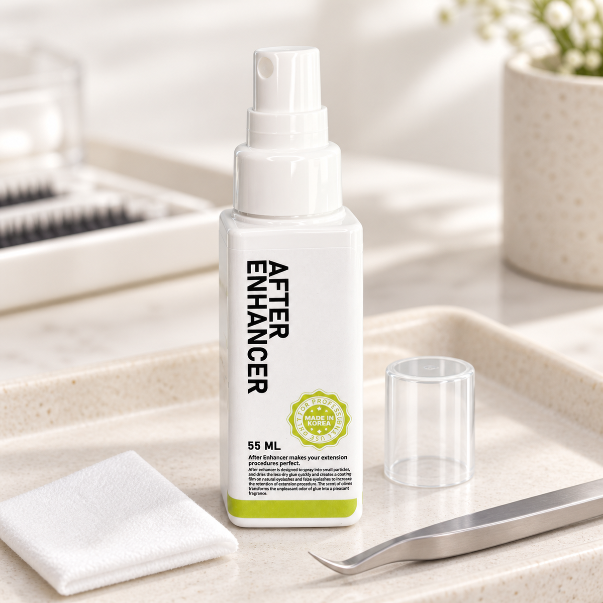 After Enhancer Neicha de 55 ml com pulverizador e tampa em bandeja de preparação