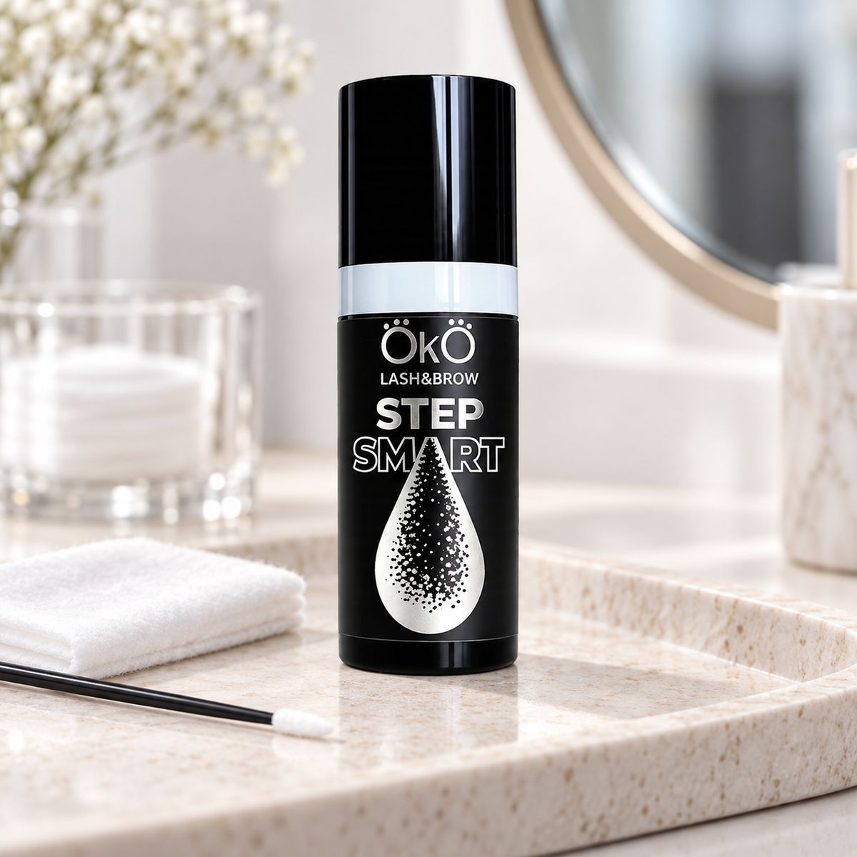 OKO Ativador Lifting e Lightening SMART STEP Lash&Brow — produto apresentado num ambiente profissional de sobrancelhas e pestanas
