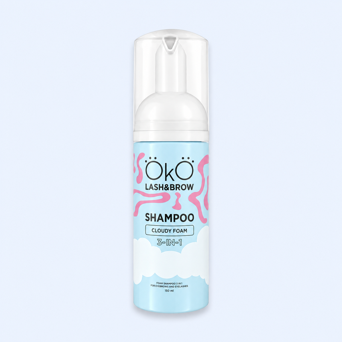OKO Espuma Cloudy Foam 3 em 1 — frasco em vista frontal em fotografia melhorada para ecommerce