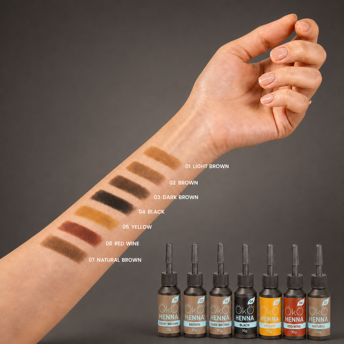 OKO Henna para Sobrancelhas 01 Light Brown — paleta de cores da gama Power Powder
