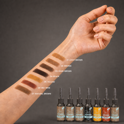 OKO Henna para Sobrancelhas 06 Red Wine — paleta de cores da gama Power Powder
