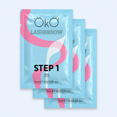 OKO Individuais Lash&Brow x5 Sachet — conjunto das saquetas dos três passos em fotografia melhorada para ecommerce