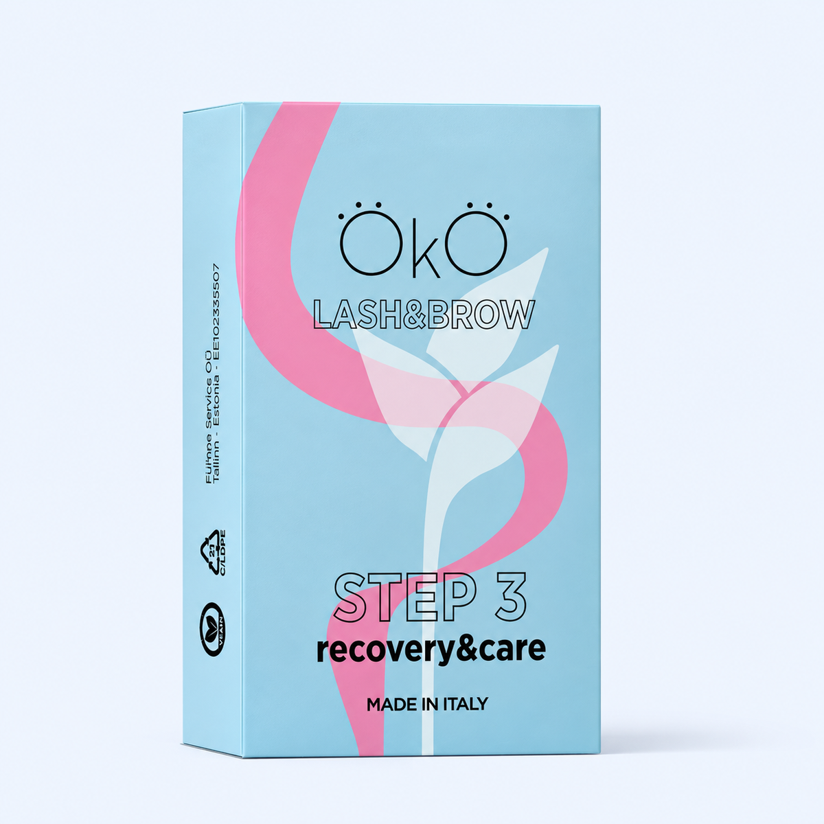 OKO Individuais Lash&Brow x5 Sachet — caixa Step 3 Care & Recovery com cinco saquetas em fotografia melhorada para ecommerce