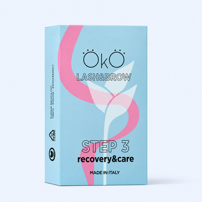 OKO Individuais Lash&Brow x5 Sachet — caixa Step 3 Care & Recovery com cinco saquetas em fotografia melhorada para ecommerce