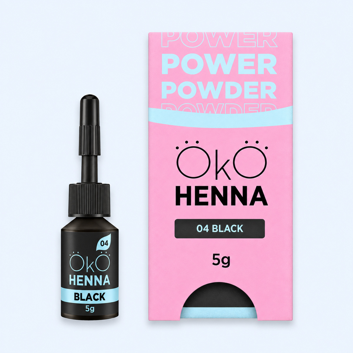 OKO Kit Henna Power Powder — frasco da cor 04 Black em fotografia melhorada para ecommerce