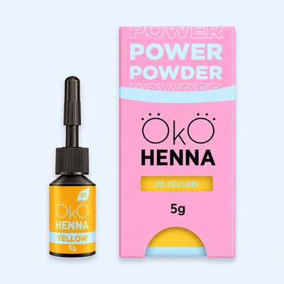 OKO Kit Henna Power Powder — frasco da cor 05 Yellow em fotografia melhorada para ecommerce