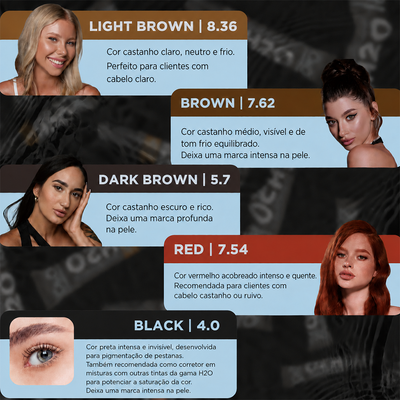 OKO Tinta Líquida Híbrida H2O Brown 7.62 — guia de cores da gama