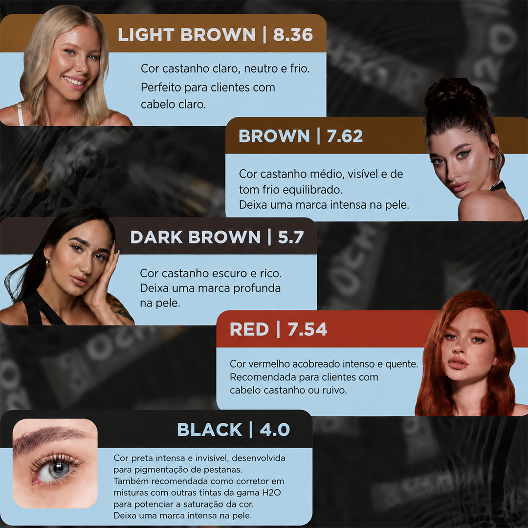 OKO Tinta Líquida Híbrida H2O Light Brown 8.36 — guia de cores da gama