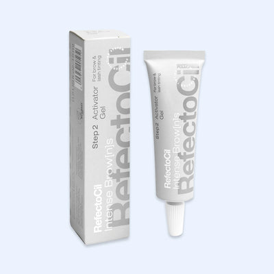 RefectoCil Gel Ativador Intense Browns — tubo e caixa do gel ativador; SKU 05039