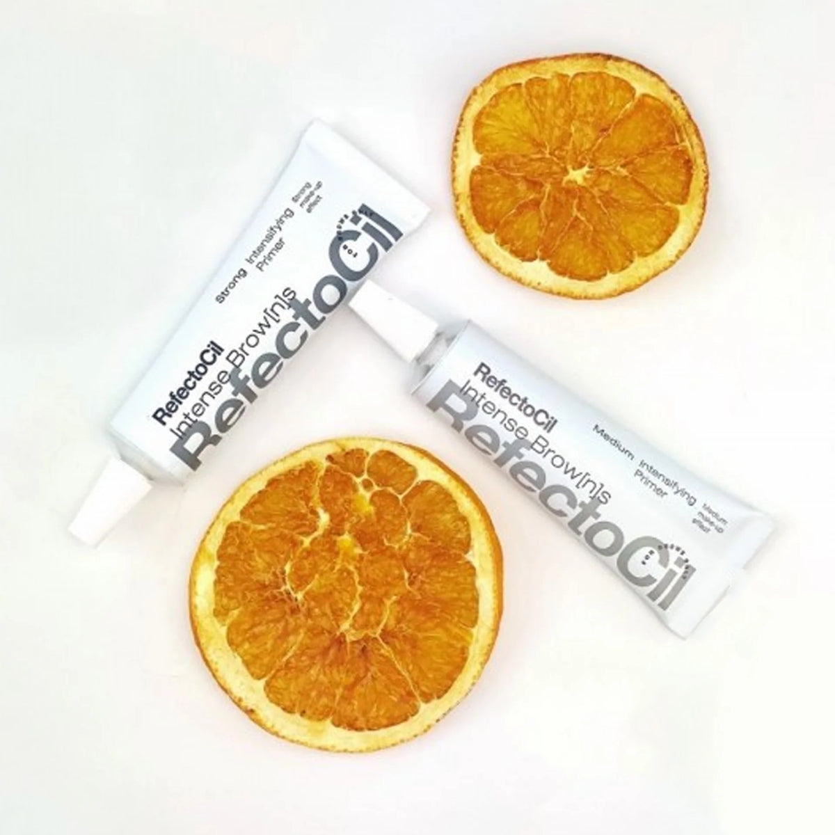 RefectoCil Primer Intensificador Strong Intense Browns — primers Strong e Medium em composição com laranja; SKU 05034