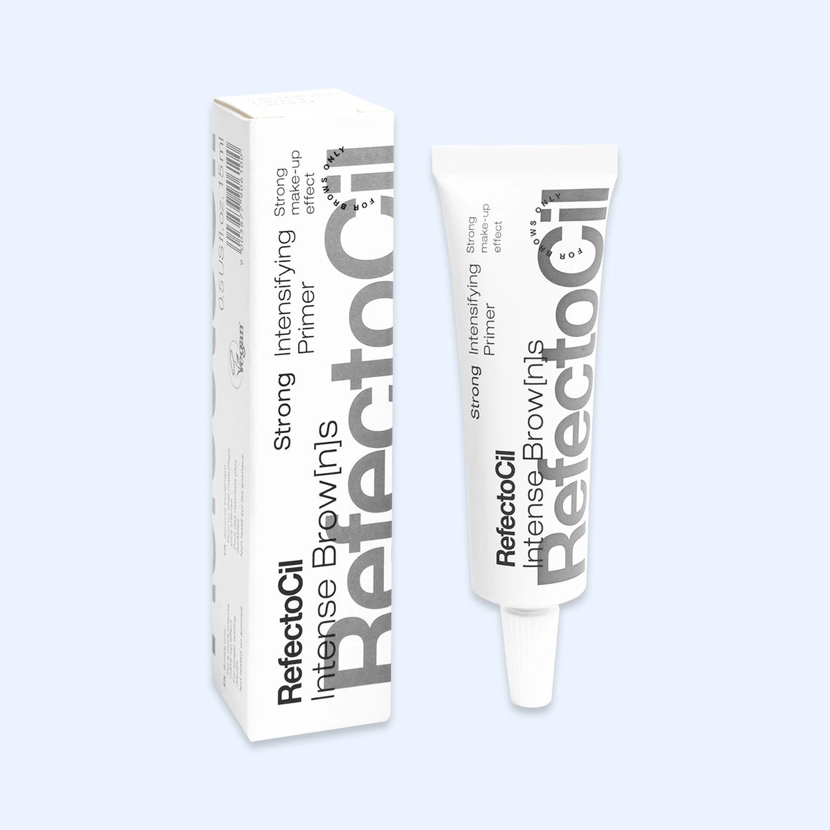 RefectoCil Primer Intensificador Strong Intense Browns — tubo e caixa do primer Strong; SKU 05034