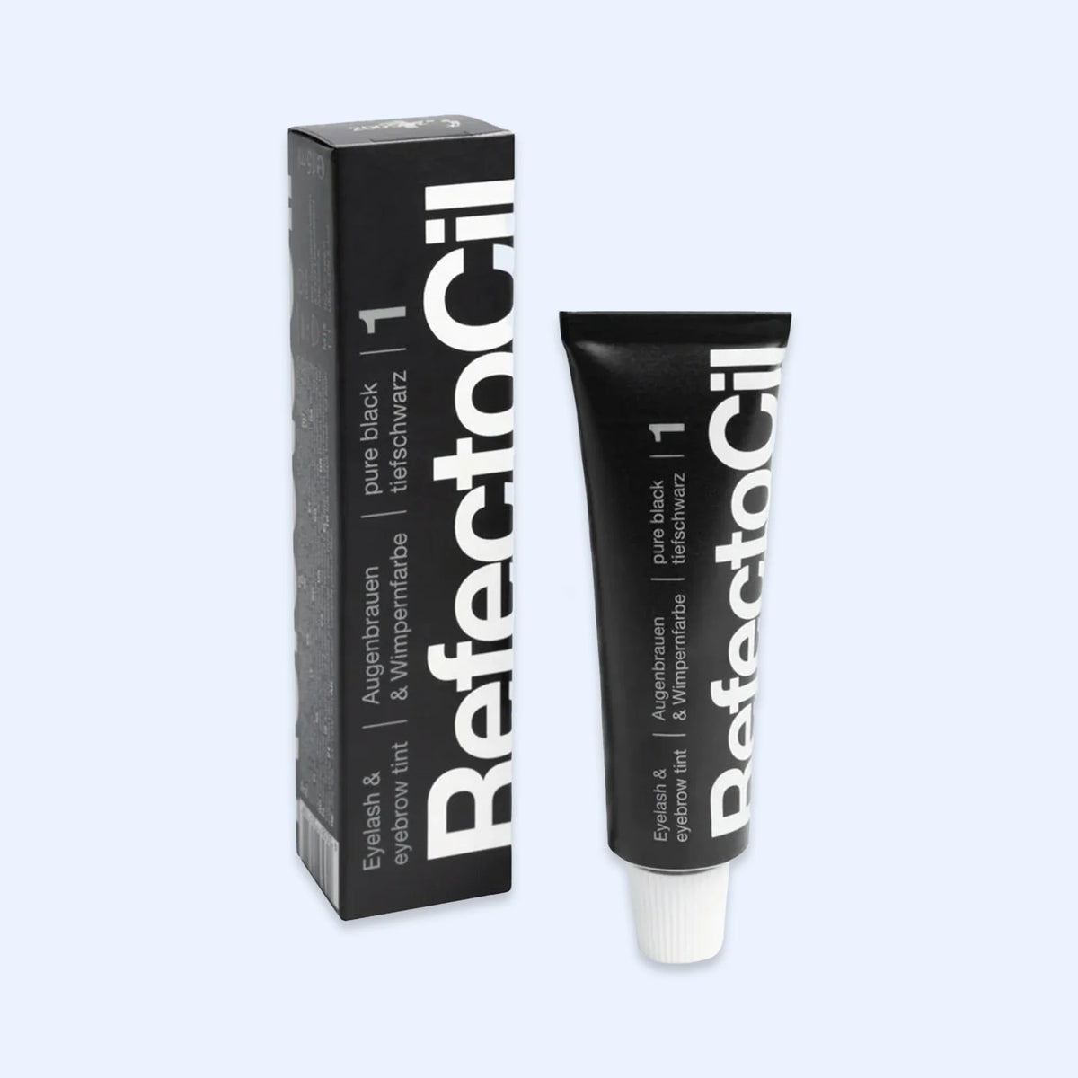 RefectoCil Tinta Nº 1 Pure Black — tubo e caixa na cor Pure Black; SKU PROD.1
