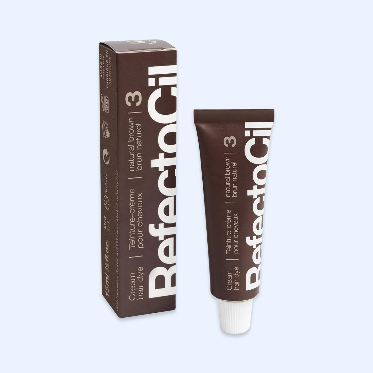 RefectoCil Tinta Nº 3 Natural Brown — tubo e caixa na cor Natural Brown; SKU PROD.5
