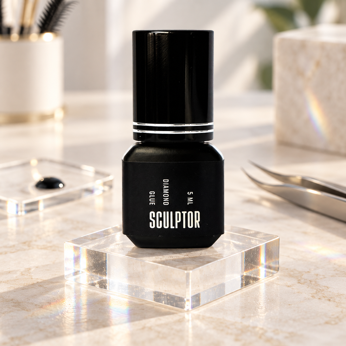 Cola Diamond Sculptor de 5 ml em pedestal acrílico numa estação profissional