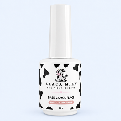 Base Camouflage Pink Sparkle Shine Black Milk 15 ml - Smirnova - frasco completo em fundo azul claro