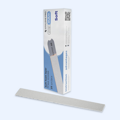 Lixa Descartável papmAm Staleks Soft (espuma macia) EXPERT 20 Staleks — vista complementar do produto; SKU DFCE-20-100/25W / DFCE-20-150/25W / DFCE-20-180/25W / DFCE-20-240/25W