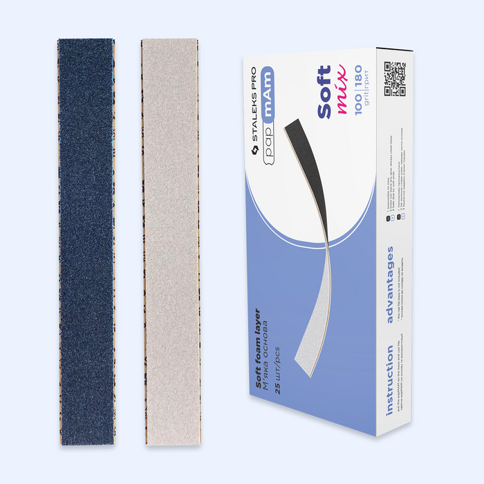 Lixa Descartável de dupla Face papmAm Staleks Soft Mix (espuma macia) EXPERT 20 Staleks — vista complementar do produto; SKU DFCEMIX-20-100/180 / DFCEMIX-20-180/240
