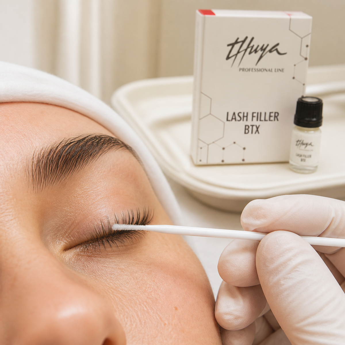 Aplicação profissional do tratamento Lash Filler BTX Thuya nas pestanas